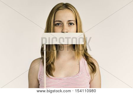 Woman Voiceless Covering Mouth Speechless Concept