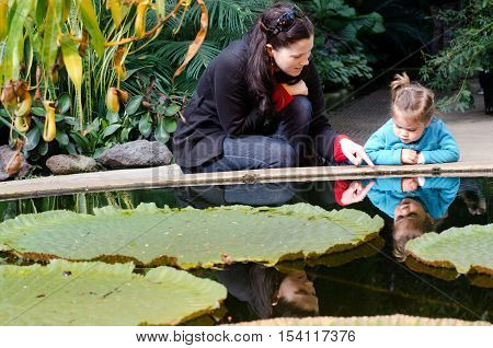AUCKLAND, NZ - May 26:Mother and daughter visit in Auckland Botanical Gardens on May 29 2013. The garden opened in 1982 and now holds a variety of more than 10000 plants from all over the world.
