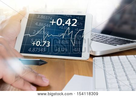 Business Team Workin Economics And Graphs Interfaces Market Stock Project Manager Researching Proces