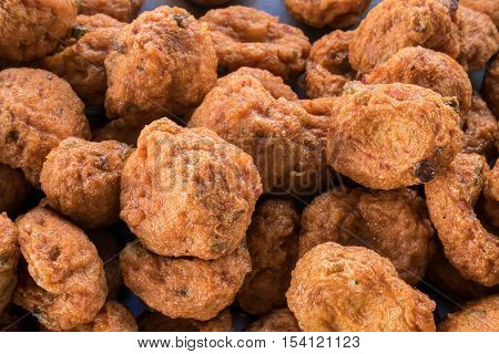 The group of delicious fried fish-paste balls. (Thai food)