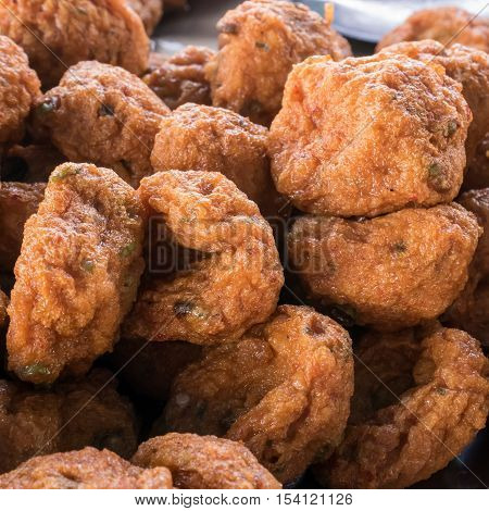 The group of delicious fried fish-paste balls. (Thai food)
