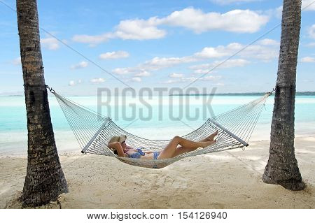 Woman Relax During Travel Vacation On Tropical Island