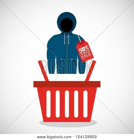 merry christmas sale with shopping basket vector illustration design