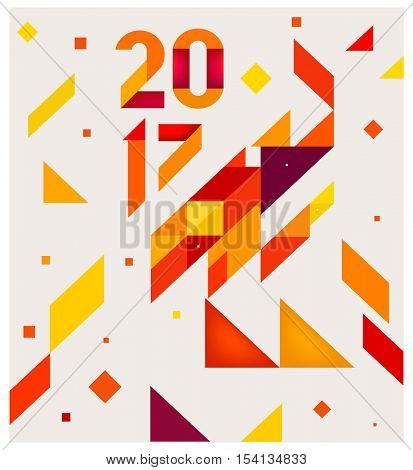 Minimalistic Vector abstract background. Red  and yellow geometric shapes. New Year 2017. To design a calendar, postcards, flyers and other Christmas products. EPS 10