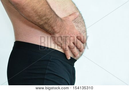 Man With Belly Assessing His Weight