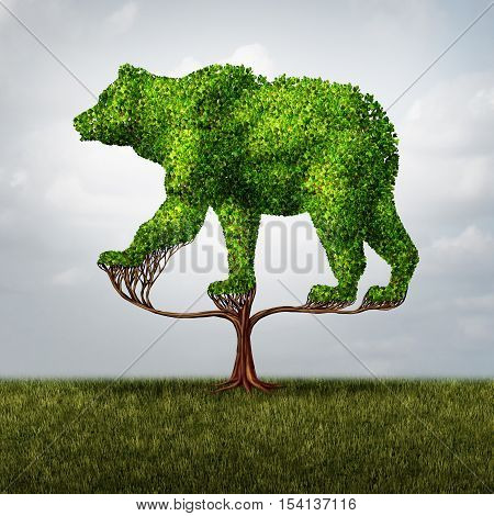 Growing bear market and financial and negative investing failure concept as a tree shaped as a symbol for stock market loss and debt or conservative environmental business investor icon with 3D illustration elements.