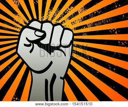 Abstract grunge urban background with fist, vector illustration