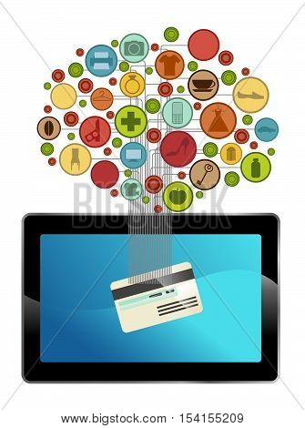 on-line shoping with credit card, vector illustration
