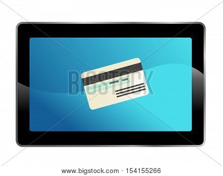 black tablet with credit card, vector illustration