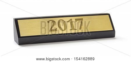 A Name Plate On A White Background With The Engraving 2017