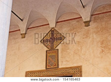 The scenic mosaic Byzantine decors above the entrance to the Monreale Cathedral Sicily Italy.