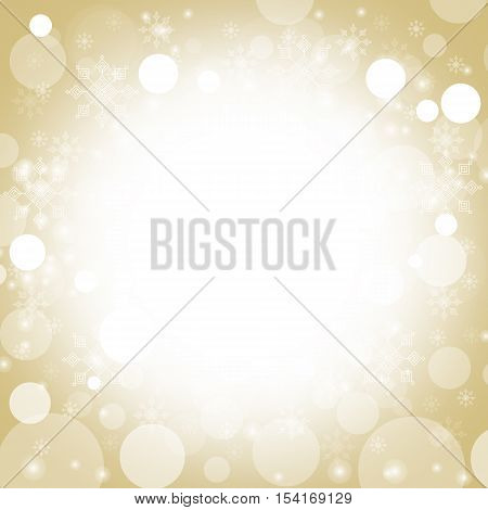 Christmas and winter background - White snowflakes on gold and white border background