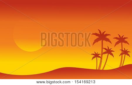 Seaside with palm silhouettes collection vector illustration