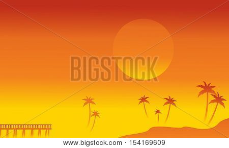 Silhouette of palm and pier vetcor illustration