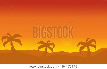 Silhouette of palm on dessert scenery vector illustration