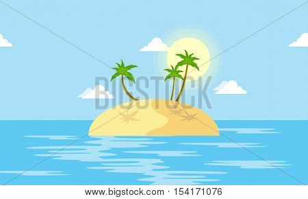 Island scenery with palm cartoon vector illustration