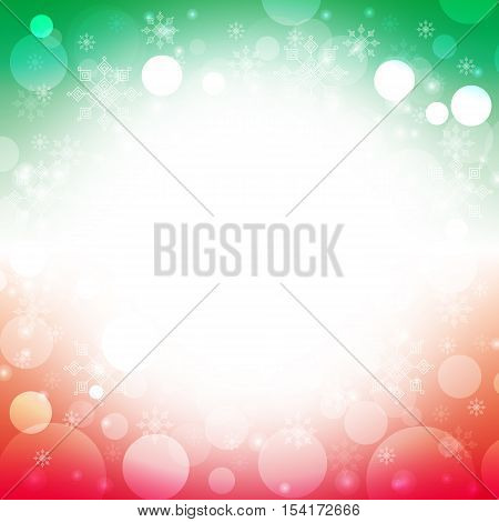 Christmas and winter background - White snowflakes on green and red border background