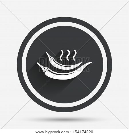 Hot chili pepper sign icon. Spicy food symbol. Circle flat button with shadow and border. Vector
