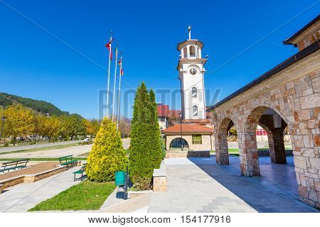 Church in Makedonska Kamenica town in the north-east of Republic of Macedonia in autumn