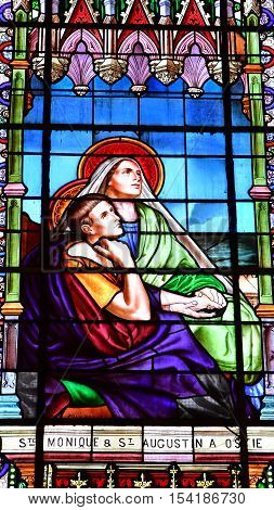 Saint Martin de Re France - september 25 2016 : stained glass window in Saint Martin church