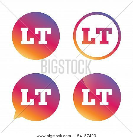 Lithuanian language sign icon. LT translation symbol. Gradient buttons with flat icon. Speech bubble sign. Vector