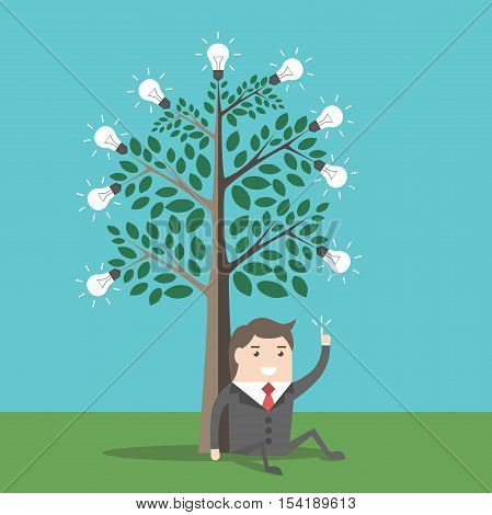 Businessman Under Lightbulbs Tree