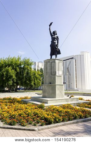 Kurgan, Russia - August 19, 2016: The monument of Natasha Argentovskaya - a participant of the revolutionary struggle in Kurgan, Russia. Subject of cultural heritage of regional significance.