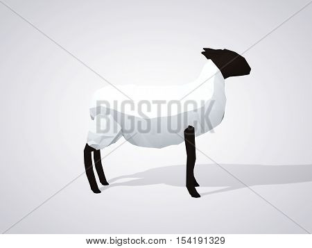 Origami sheep. Polygonal sheep side view. Geometric style white sheep with black head. 3D illustration