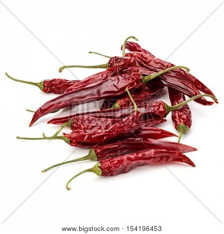 Dried red chili or chilli cayenne pepper isolated on white  background cutout
