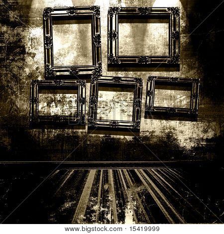 Quadros vintage na sala de Grunge