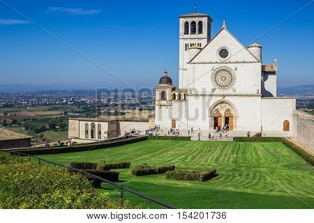 ASSISI ITALY - SEPTEMBER 4 2016: Basilica di San Francesco in Assisi Italy