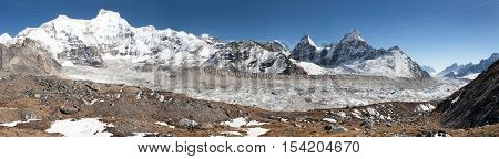 View of Ngozumba glacier the largest glacier in great Himalayan range - way to Cho Oyu base camp - Nepal