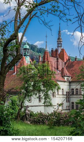 Schonborn Palace the former residence and hunting lodge of the Counts Schonborn and the sanatorium "Carpathians" near the city of Mukacheve in the Zakarpattia region. Vertical composition