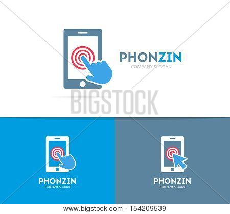 Vector smart phone and click logo combination. Mobile and cursor symbol or icon. Unique social and digital logotype design template.