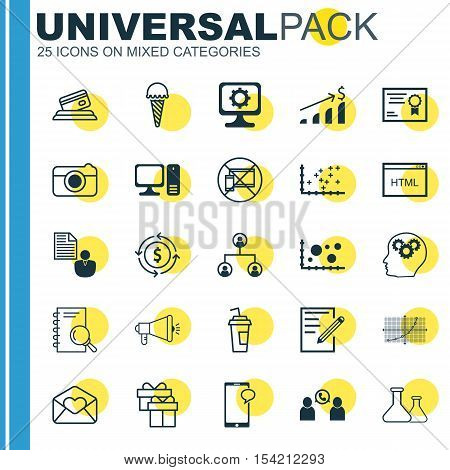 Set Of 25 Universal Editable Icons. Can Be Used For Web, Mobile And App Design. Includes Icons Such
