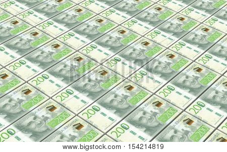 Swedish kronor bills stacks background. 3D illustration.