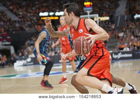 VALENCIA, SPAIN - OCTOBER 30th: San Emeterio with ball during spanish league match between Valencia Basket and Morabanc Andorra at Fonteta Stadium on October 30, 2016 in Valencia, Spain