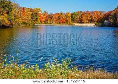 George Lake in Schooly's Mountain Park in Morris County New Jersey on a nice Fall day.