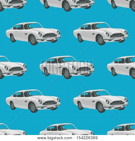 Retro sport car. White car. Vector illustration. Cartoon car