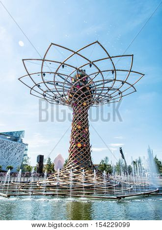 Tree of life at exhibition Expo Milano 2015 Italy. The masterpiece to the world. Artistic object. Vertical composition.