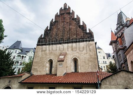 Old new synagogue near High synagogue in Prague Czech republic. Architectural theme. Religious architecture. Travel destination.