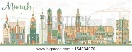 Abstract Munich Skyline with Color Buildings. Vector Illustration. Business Travel and Tourism Concept with Historic Architecture. Image for Presentation Banner Placard and Web Site.