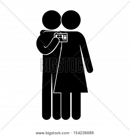 silhouette couple with photographic camera vector illustration