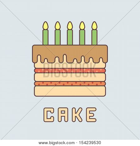 Birthday cake with candles. Cute vector illustration