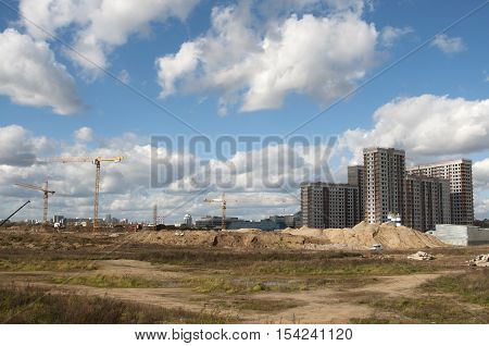 MOSCOW RUSSIA OCTOBER 01. 2016: - Construction of new apartment buildings in Tushino the norhtern part of the city