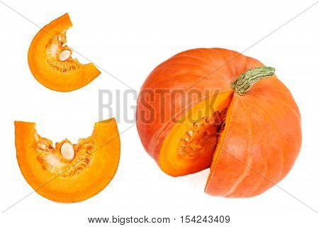 Pumpkin isolated on white background. Fresh and orange pumpkins close up