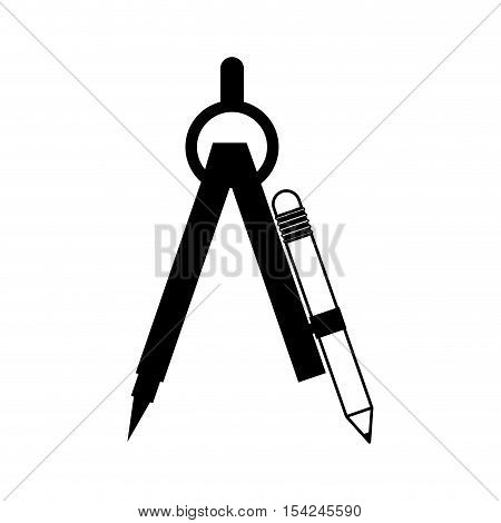 black silhouette drawing compass with pencil set vector illustration