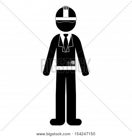black silhouette engineer with formal suit and helmet vector illustration