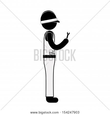 black side silhouette man worker with wrench vector illustration