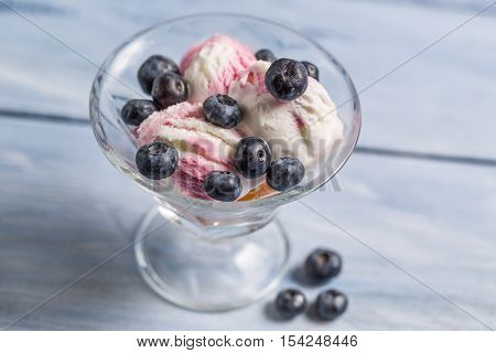 Bowl With Ice Cream And Fresh Blueberry